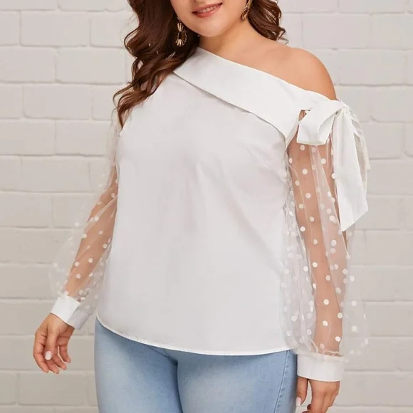 Boho Black Polka Dot Off Shoulder Top - Picture 6 of 8